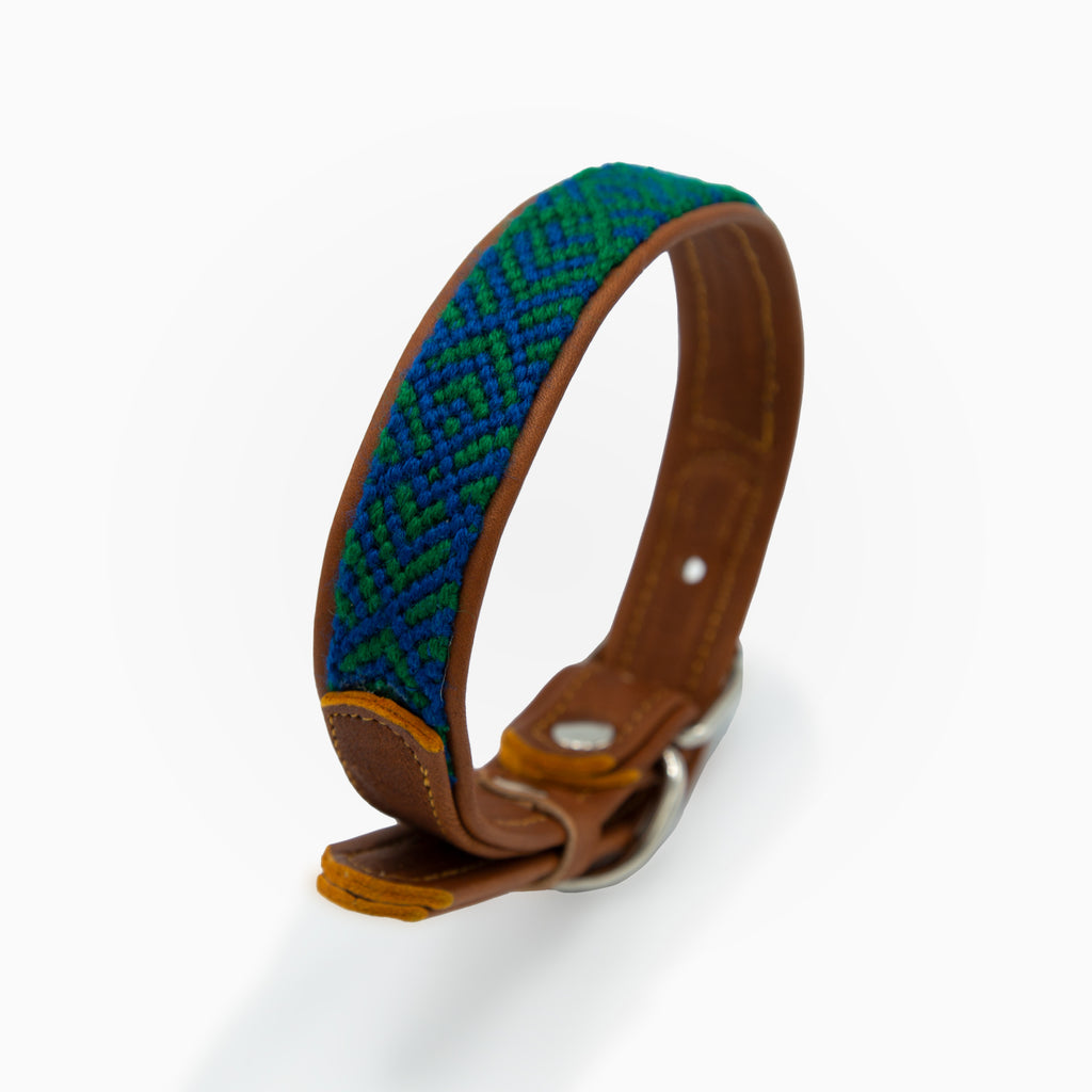 Collares para Perros - Artesanales - Color Verde/Azul - Material Piel